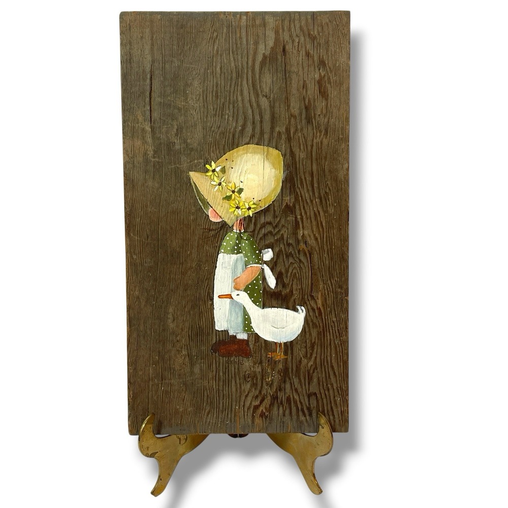 Vintage Cottage Folk Art Goose Duck Wood Plaque Wall Art Webb Rustic Country